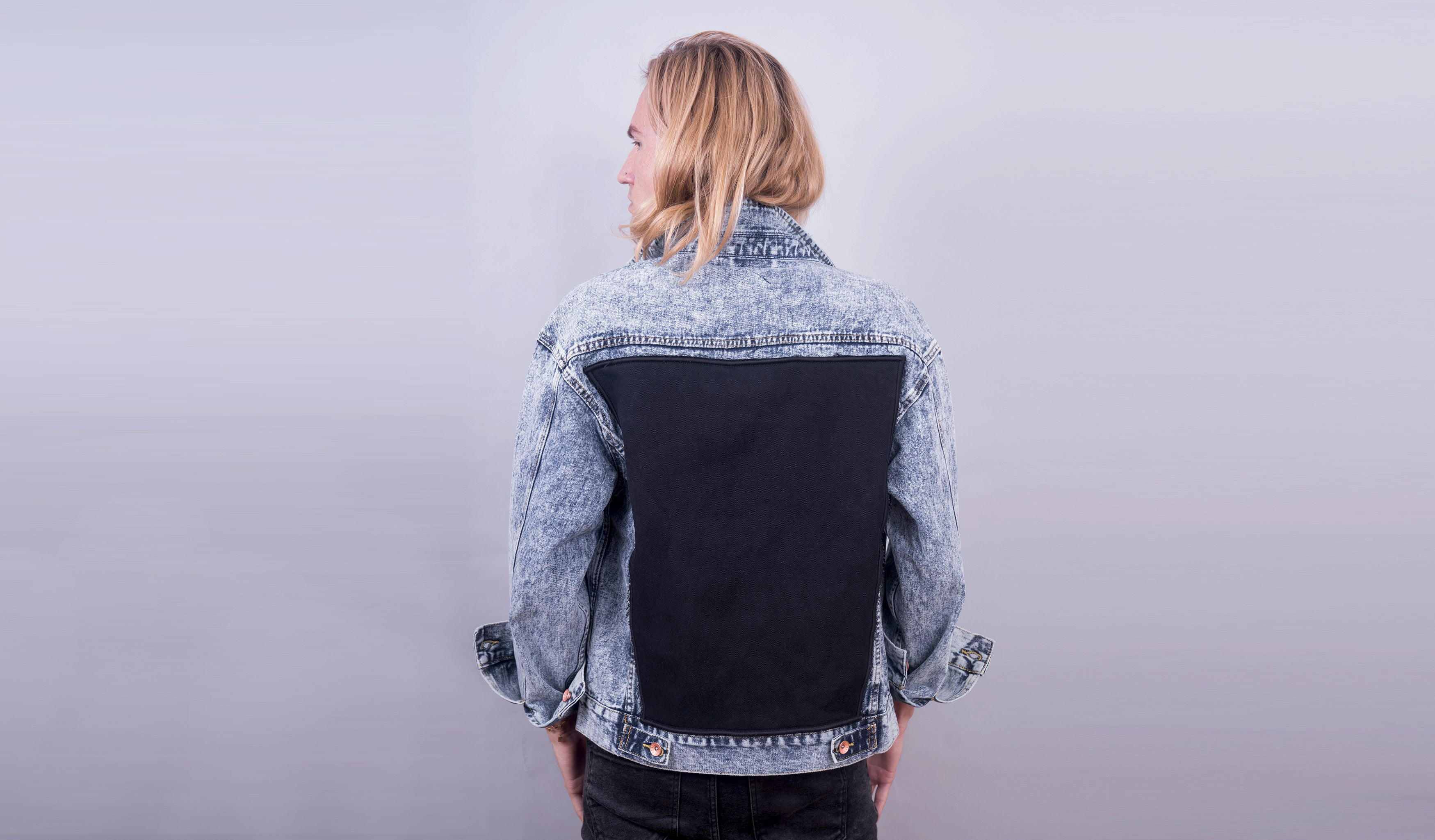 Rocker Back Denim Jacket (Blue Acid Wash)