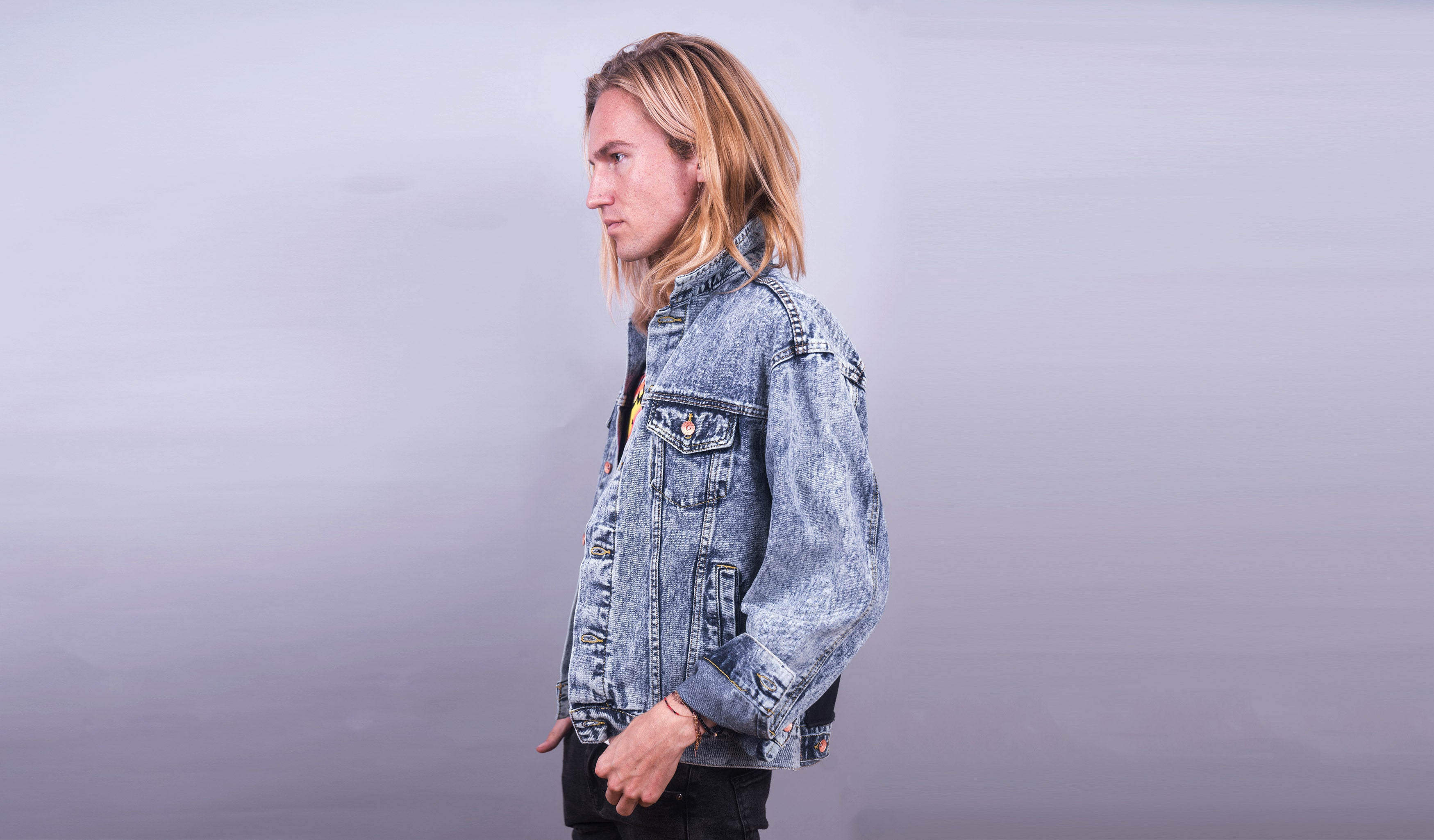 Rocker Back Denim Jacket (Blue Acid Wash)