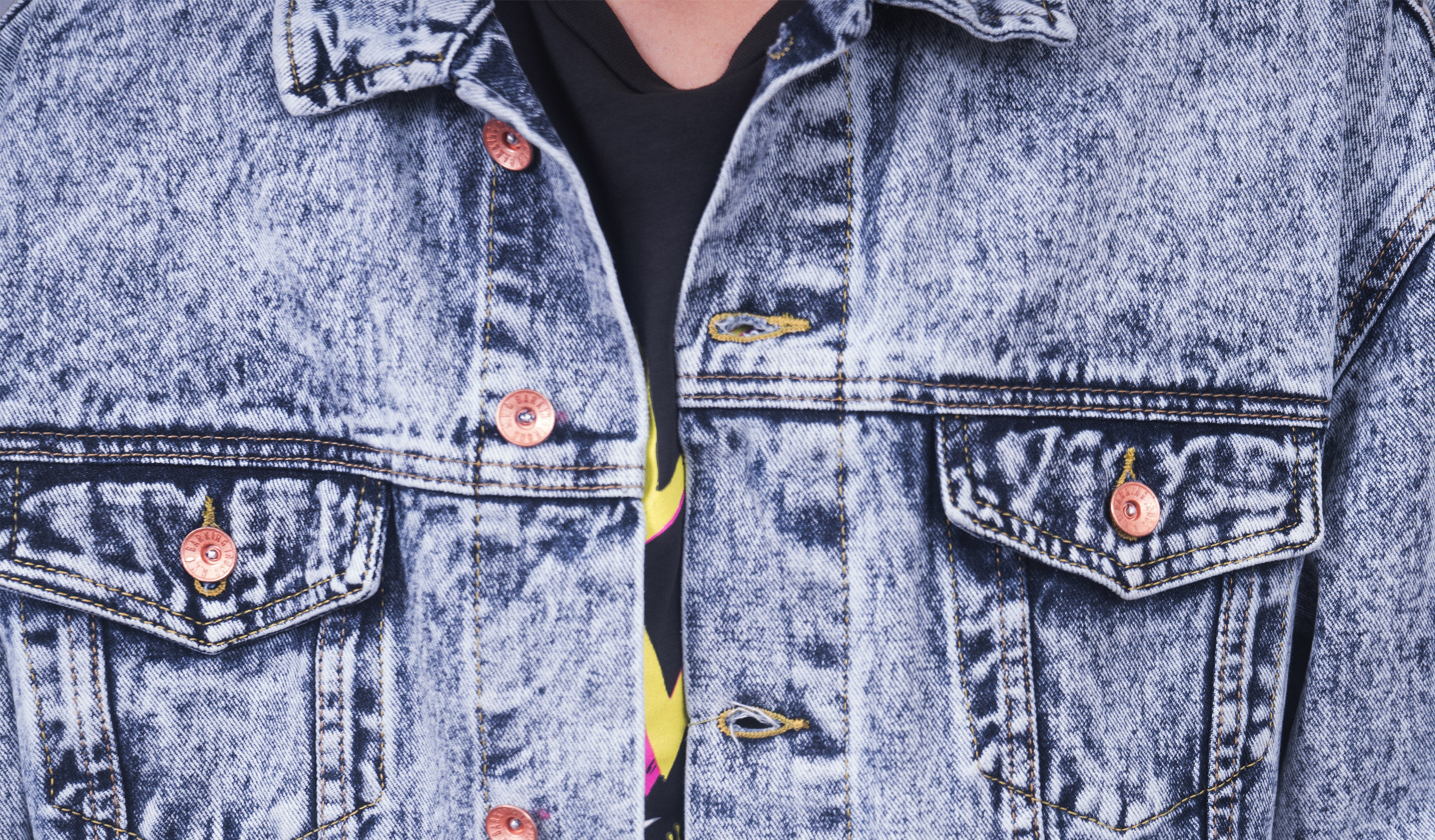 Rocker Back Denim Jacket (Blue Acid Wash)
